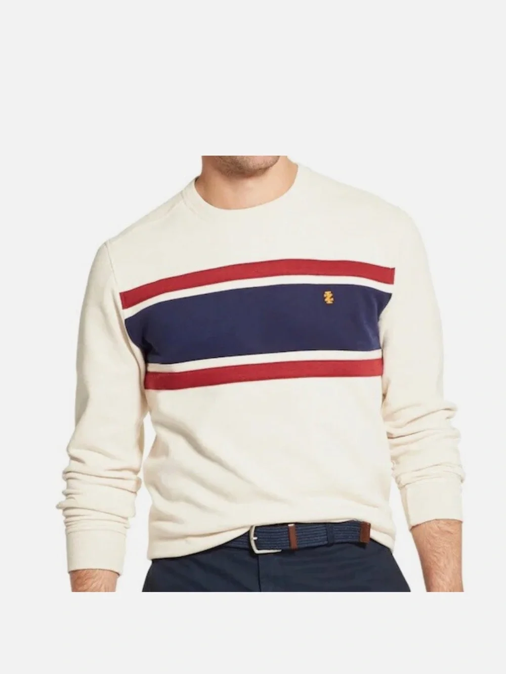 IZOD Men’s Sportwear Fleece Crewneck Pullover Colorblock Ribbed Neck Hem Sz XL